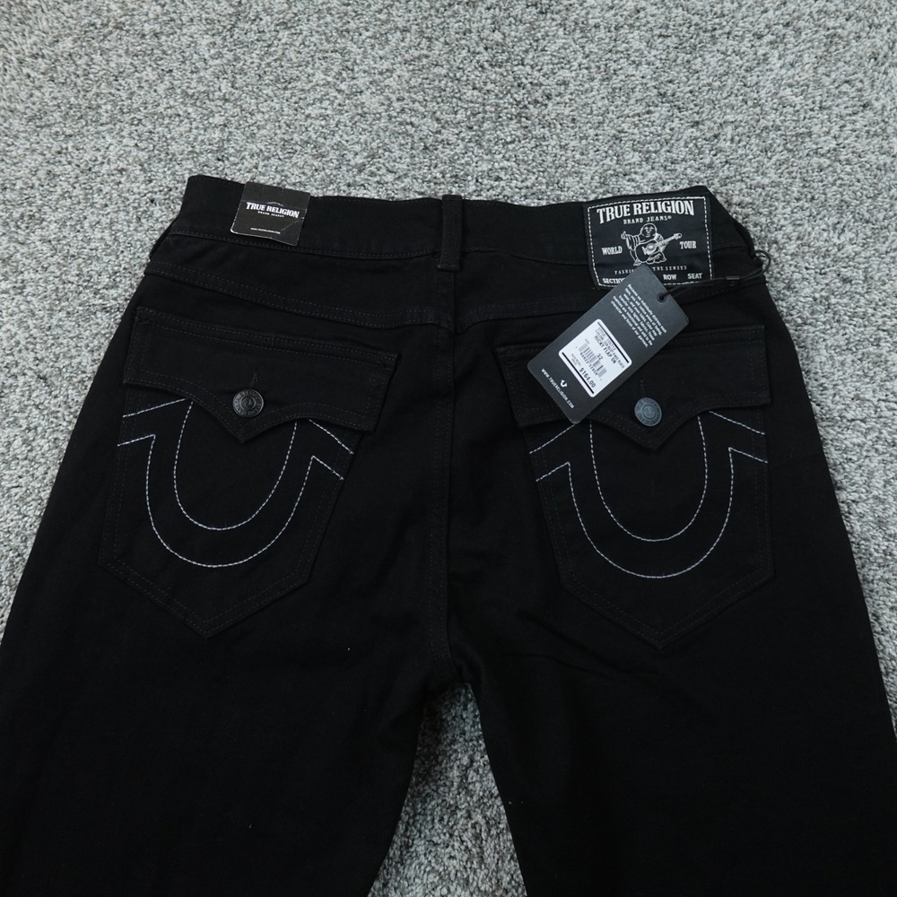 NEW True Religion Jeans Mens 32X34 Dark Black Denim Pants Ricky Relaxed Straight